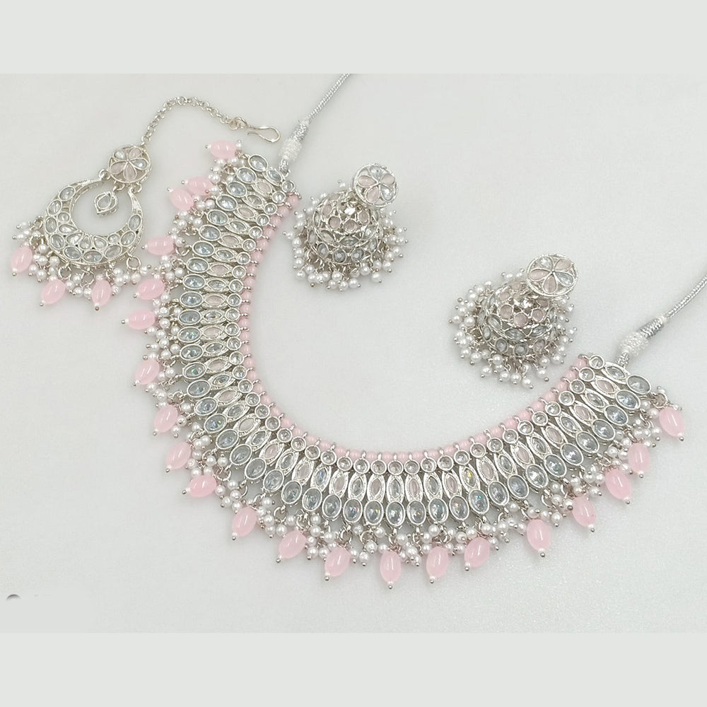 Rajwadi Collection Silver Plated Crystal Stone And Pearls Necklace Set