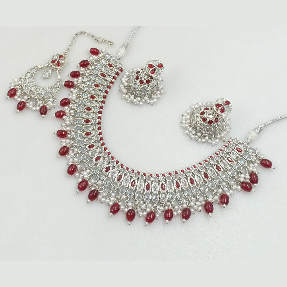 Rajwadi Collection Silver Plated Crystal Stone And Pearls Necklace Set