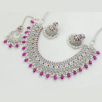 Rajwadi Collection Silver Plated Crystal Stone And Pearls Necklace Set