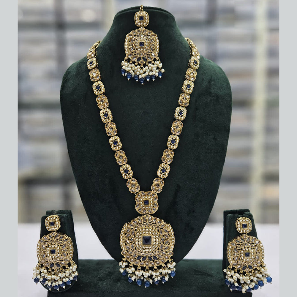 Rajwadi Collection Gold Plated Crystal Stone And Pearls Long Necklace Set