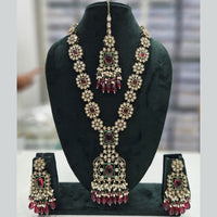 Rajwadi Collection Gold Plated Kundan Stone And Pearls Long Necklace Set