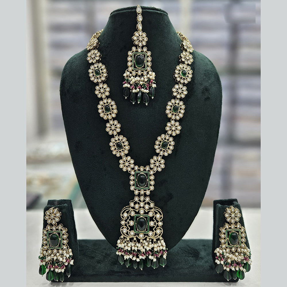 Rajwadi Collection Gold Plated Kundan Stone And Pearls Long Necklace Set