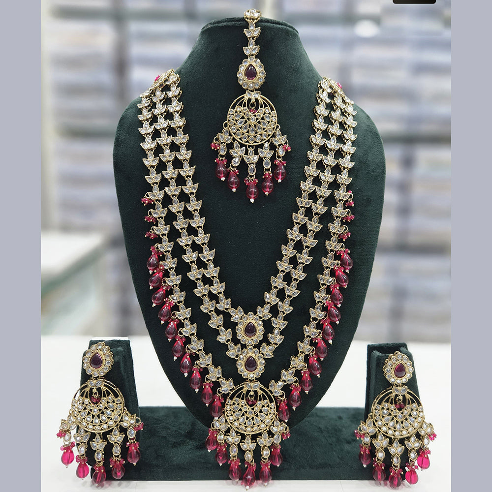Rajwadi Collection Gold Plated Crystal Stone And Pearls Long Necklace Set