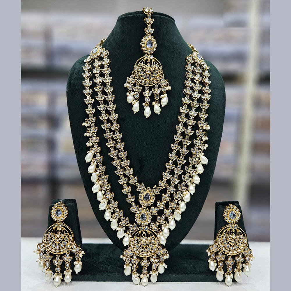 Rajwadi Collection Gold Plated Crystal Stone And Pearls Long Necklace Set