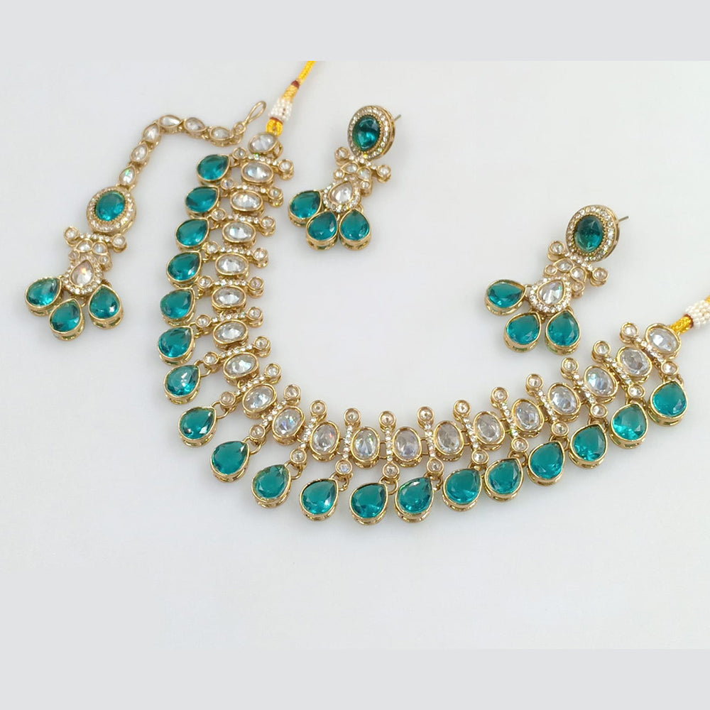 Rajwadi Collection Gold Plated Crystal Stone And Pearls Necklace Set