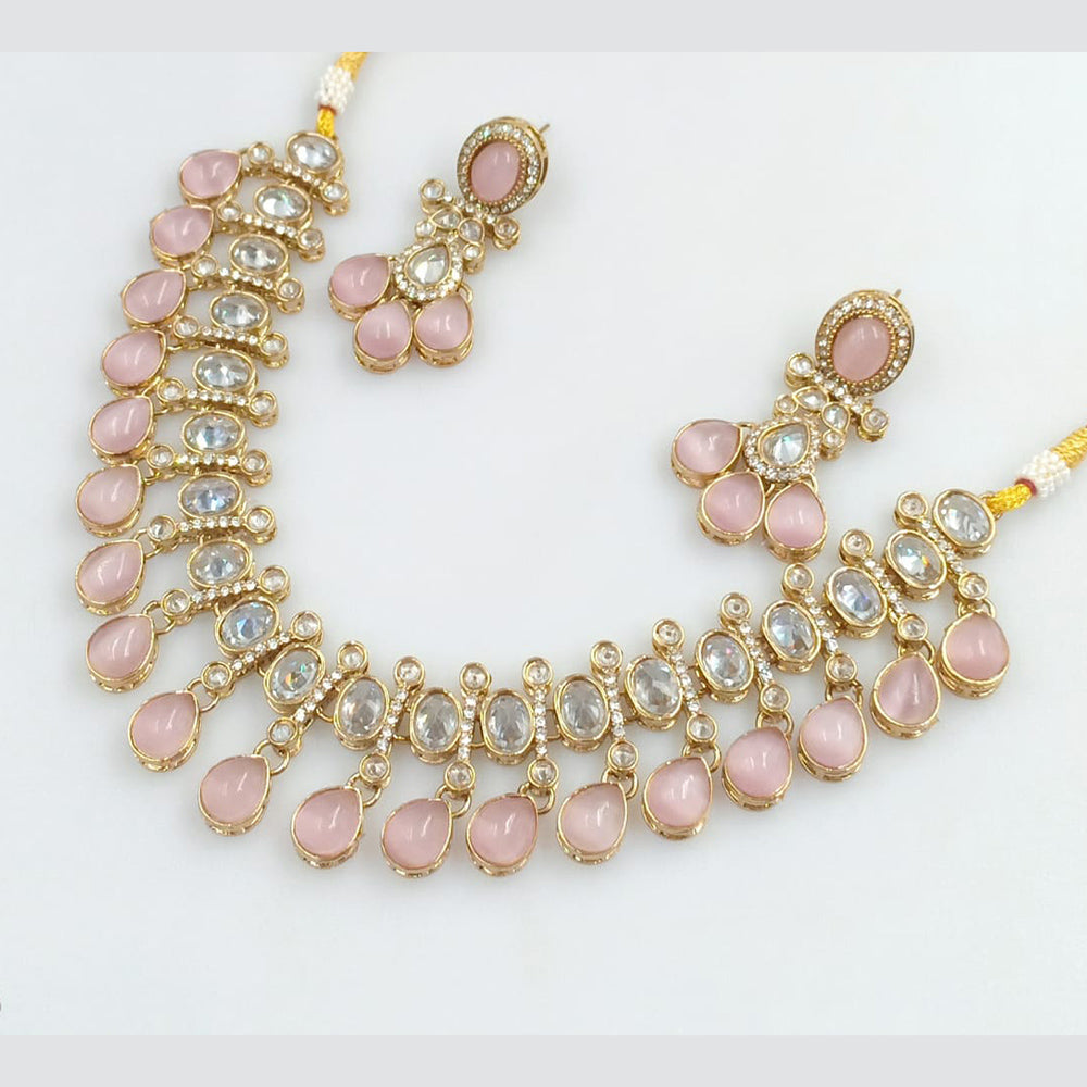 Rajwadi Collection Gold Plated Crystal Stone And Pearls Necklace Set