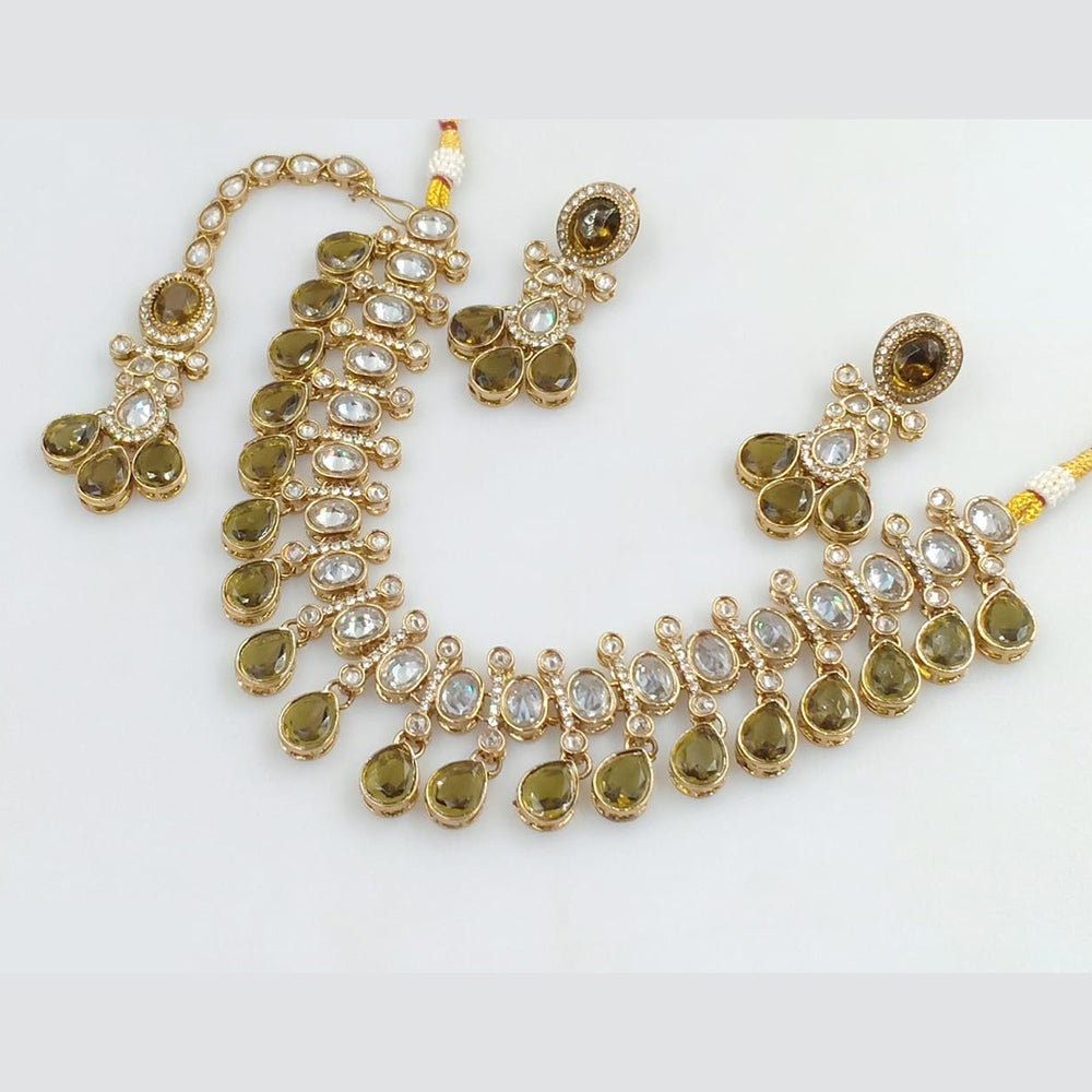 Rajwadi Collection Gold Plated Crystal Stone And Pearls Necklace Set