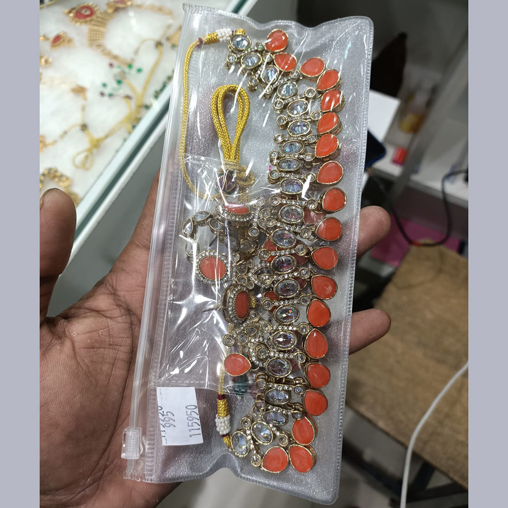 Rajwadi Collection Gold Plated Crystal Stone And Pearls Necklace Set