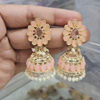 Rajwadi Collection Gold Pated Crystal Stone And Pearls Jhumki  Earrings