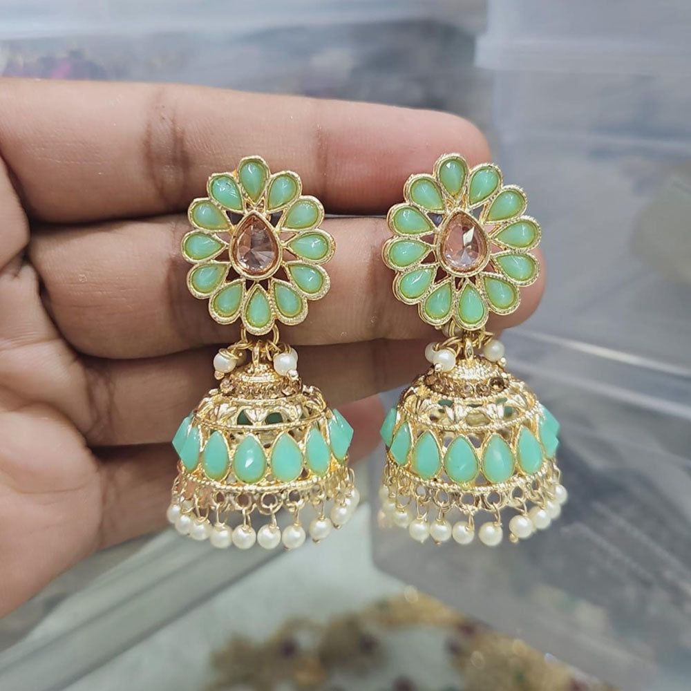 Rajwadi Collection Gold Pated Crystal Stone And Pearls Jhumki  Earrings