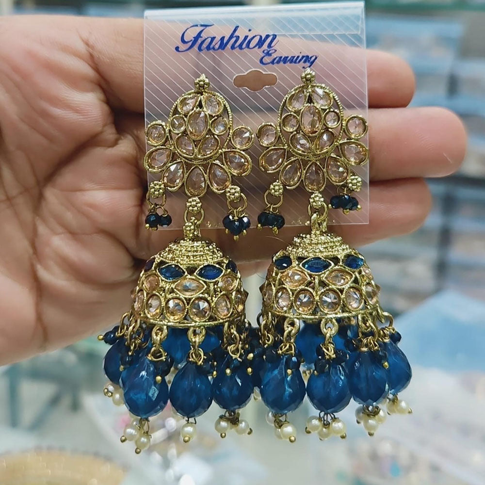 Rajwadi Collection Gold Pated Crystal Stone And Pearls Jhumki  Earrings