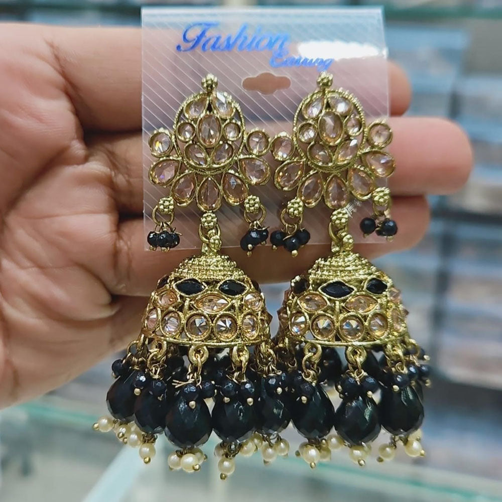 Rajwadi Collection Gold Pated Crystal Stone And Pearls Jhumki  Earrings