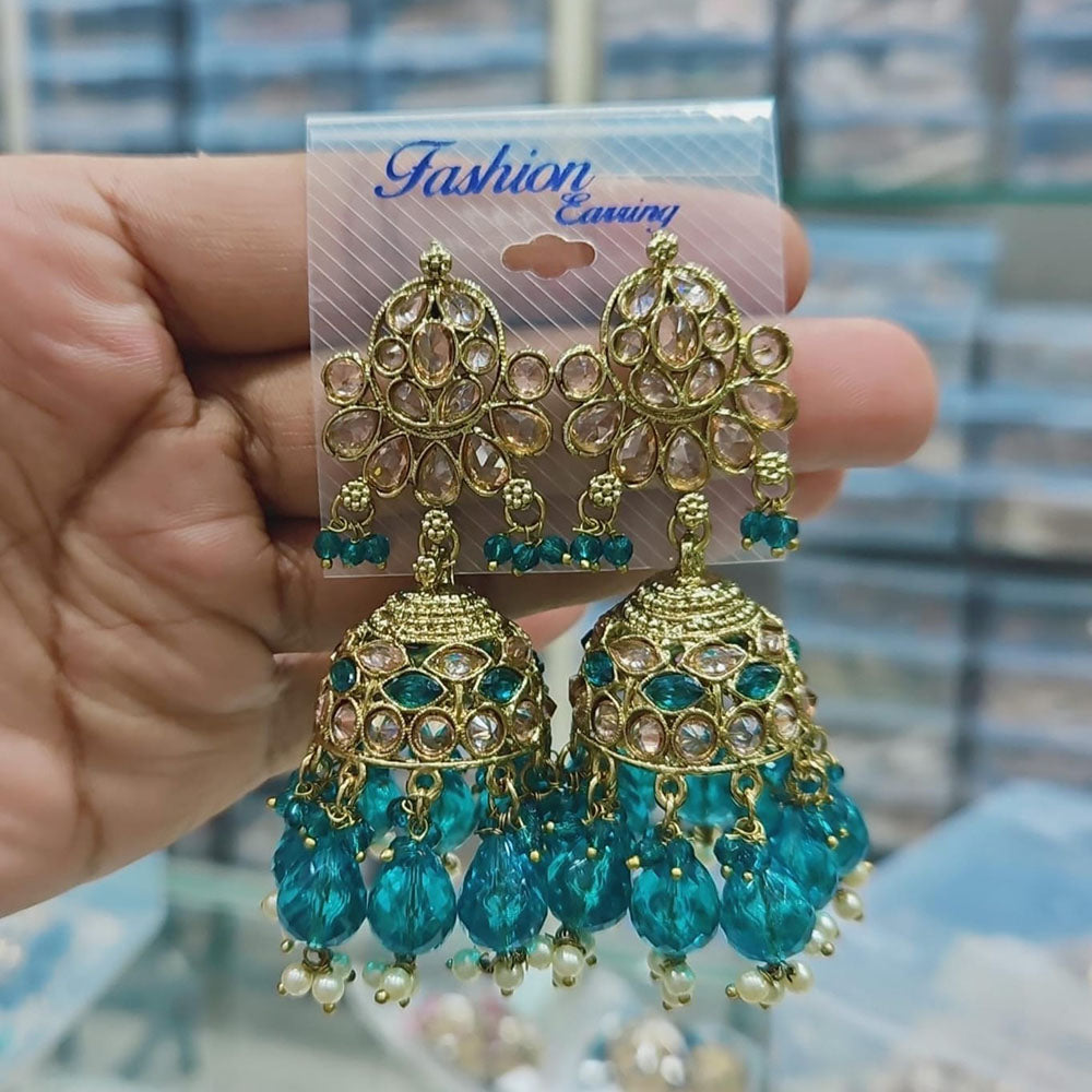 Rajwadi Collection Gold Pated Crystal Stone And Pearls Jhumki  Earrings