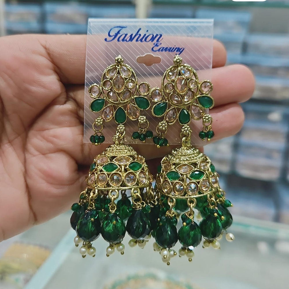 Rajwadi Collection Gold Pated Crystal Stone And Pearls Jhumki  Earrings