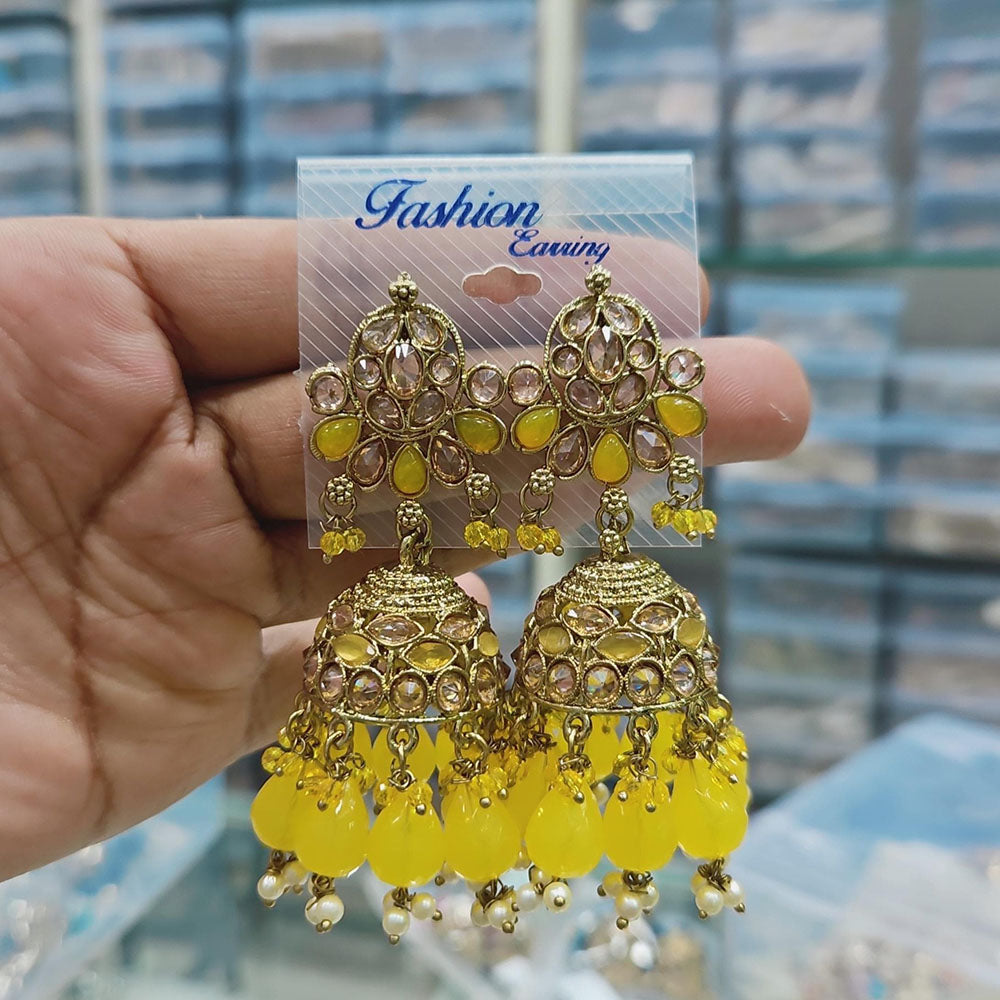 Rajwadi Collection Gold Pated Crystal Stone And Pearls Jhumki  Earrings