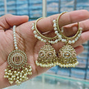 Rajwadi Collection Gold Pated Crystal Stone And Pearls Jhumki  Earrings With Maangtikka