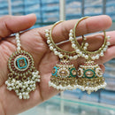 Rajwadi Collection Gold Pated Crystal Stone And Pearls Jhumki  Earrings With Maangtikka