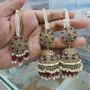 Rajwadi Collection Gold Pated Crystal Stone And Pearls Jhumki  Earrings With Maangtikka