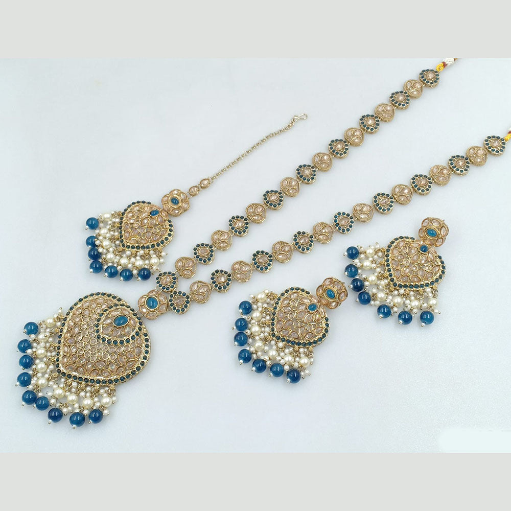 Rajwadi Collection Gold Plated Crystal Stone And Pearls Long Necklace Set