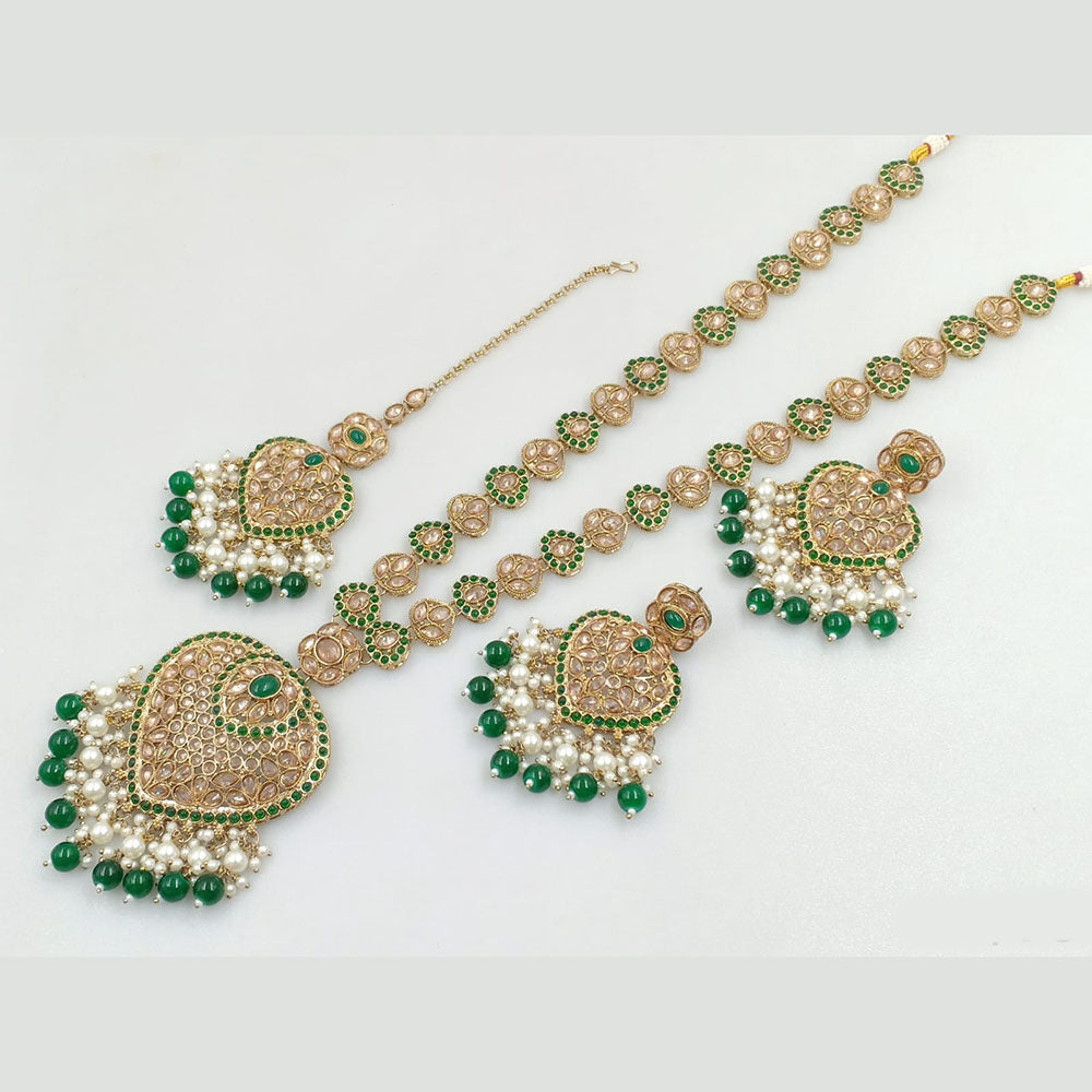 Rajwadi Collection Gold Plated Crystal Stone And Pearls Long Necklace Set