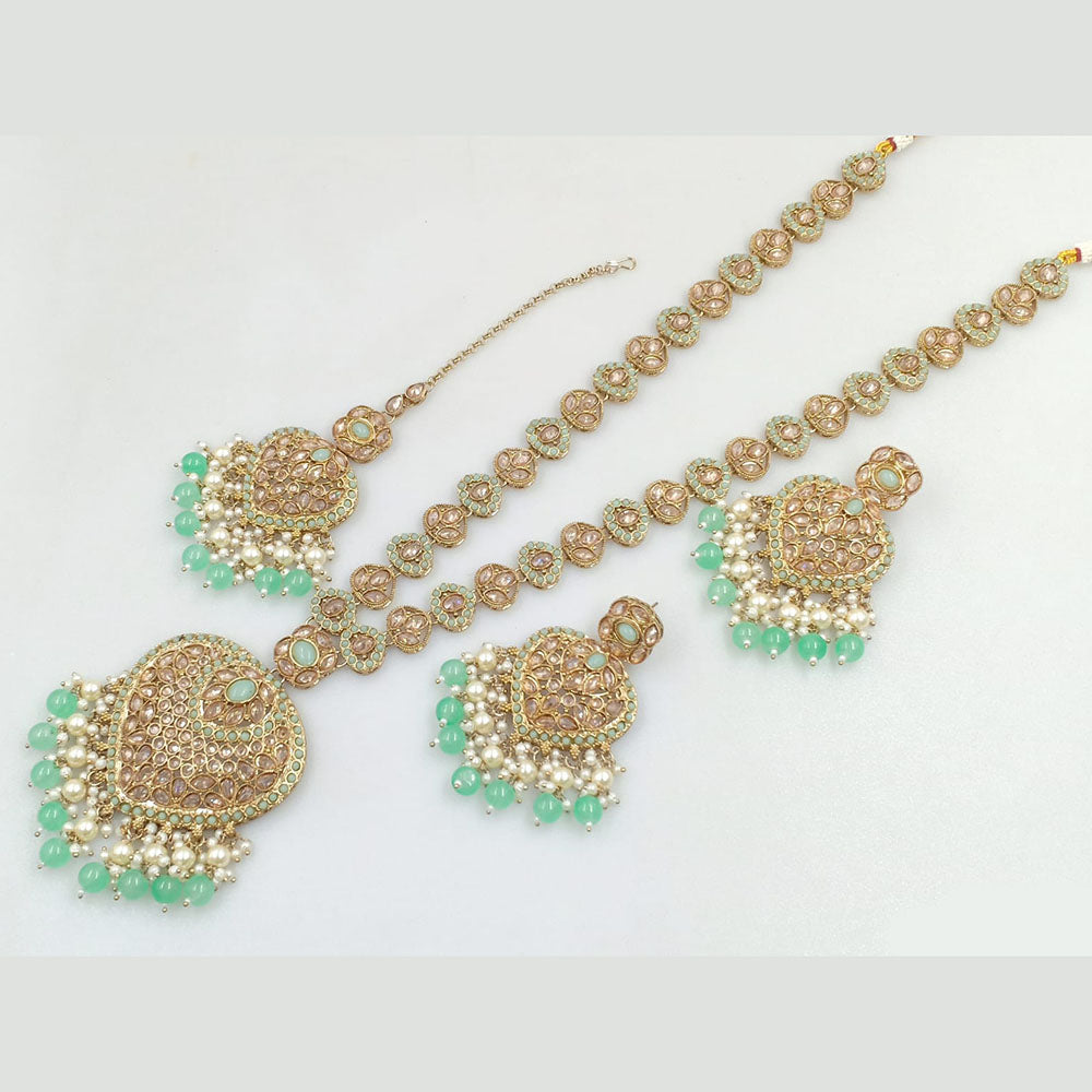 Rajwadi Collection Gold Plated Crystal Stone And Pearls Long Necklace Set