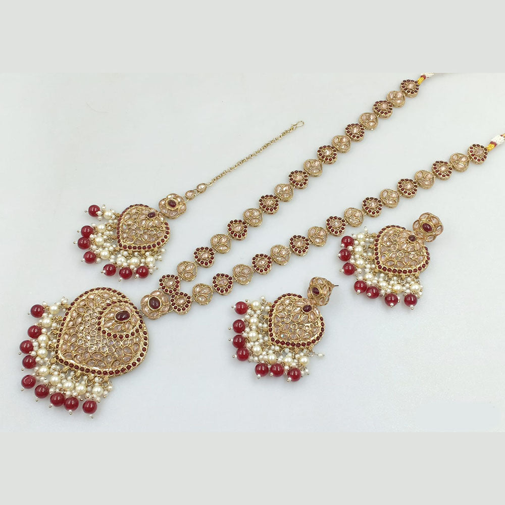 Rajwadi Collection Gold Plated Crystal Stone And Pearls Long Necklace Set