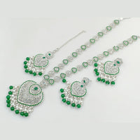 Rajwadi Collection Silver Plated Crystal Stone And Pearls Long Necklace Set