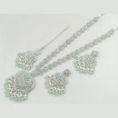 Rajwadi Collection Silver Plated Crystal Stone And Pearls Long Necklace Set