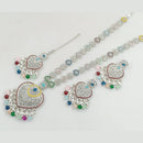 Rajwadi Collection Silver Plated Crystal Stone And Pearls Long Necklace Set