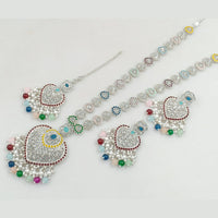 Rajwadi Collection Silver Plated Crystal Stone And Pearls Long Necklace Set