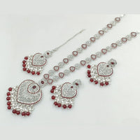 Rajwadi Collection Silver Plated Crystal Stone And Pearls Long Necklace Set