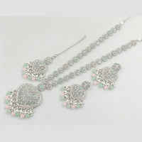 Rajwadi Collection Silver Plated Crystal Stone And Pearls Long Necklace Set