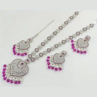 Rajwadi Collection Silver Plated Crystal Stone And Pearls Long Necklace Set