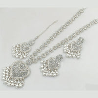 Rajwadi Collection Silver Plated Crystal Stone And Pearls Long Necklace Set