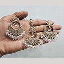 Rajwadi Collection Gold Pated Crystal Stone And Beads Dangler Earrings With Maangtikka