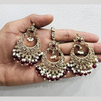 Rajwadi Collection Gold Pated Crystal Stone And Beads Dangler Earrings With Maangtikka