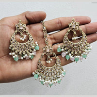 Rajwadi Collection Gold Pated Crystal Stone And Beads Dangler Earrings With Maangtikka