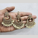 Rajwadi Collection Gold Pated Crystal Stone And Beads Dangler Earrings With Maangtikka