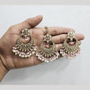 Rajwadi Collection Gold Pated Crystal Stone And Beads Dangler Earrings With Maangtikka