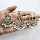 Rajwadi Collection Gold Pated Crystal Stone And Beads Dangler Earrings With Maangtikka