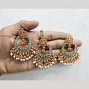 Rajwadi Collection Gold Pated Crystal Stone And Beads Dangler Earrings With Maangtikka