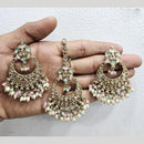 Rajwadi Collection Gold Pated Crystal Stone And Beads Dangler Earrings With Maangtikka