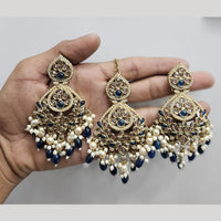 Rajwadi Collection Gold Pated Crystal Stone And Beads Dangler Earrings With Maangtikka