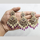 Rajwadi Collection Gold Pated Crystal Stone And Beads Dangler Earrings With Maangtikka