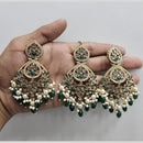 Rajwadi Collection Gold Pated Crystal Stone And Beads Dangler Earrings With Maangtikka