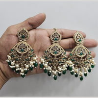 Rajwadi Collection Gold Pated Crystal Stone And Beads Dangler Earrings With Maangtikka