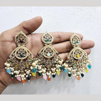 Rajwadi Collection Gold Pated Crystal Stone And Beads Dangler Earrings With Maangtikka