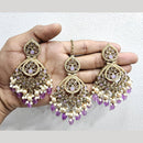 Rajwadi Collection Gold Pated Crystal Stone And Beads Dangler Earrings With Maangtikka