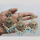 Rajwadi Collection Gold Pated Crystal Stone And Beads Dangler Earrings With Maangtikka