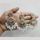 Rajwadi Collection Gold Pated Crystal Stone And Beads Dangler Earrings With Maangtikka